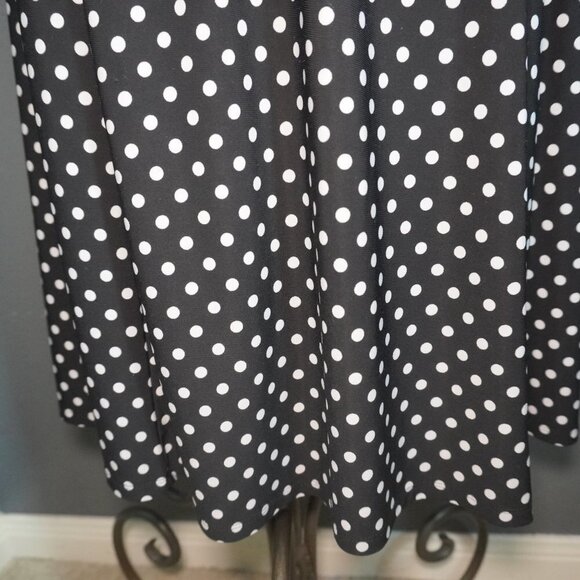 Chaps Womens Black White Polka Dot Midi Short Sleeve V Neck Dress Size Small - Picture 2 of 7
